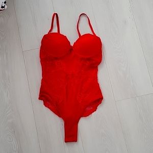 Red lace body suit